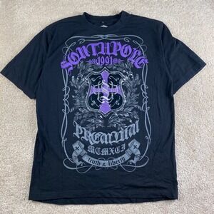 Southpole Premium Mens XL T-Shirt Black Purple Gothic Crest Graphic 1991 RN82628
